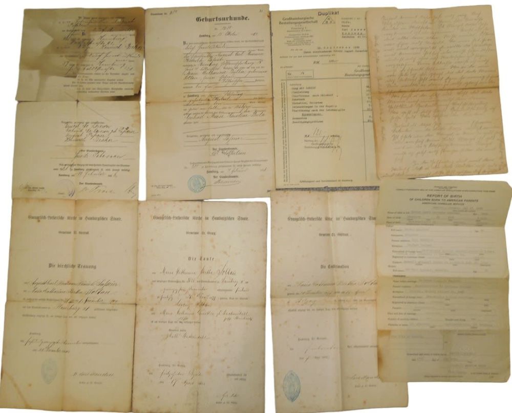 Lot 245: Lot Early 1900s German Birth Certificates & Government Documents