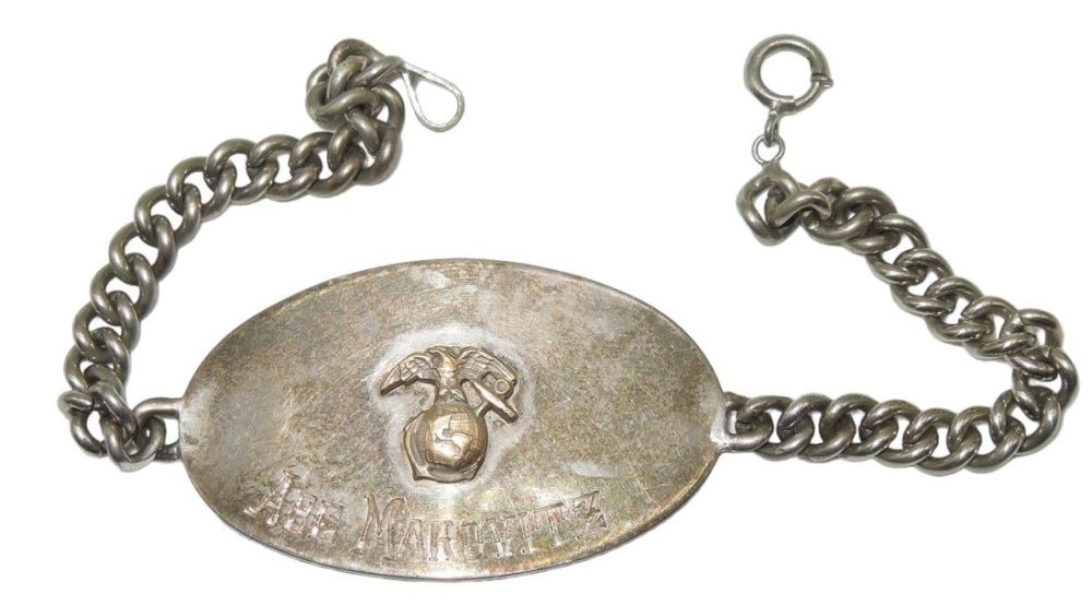 Lot 266: WWII Sterling Named Engraved USMC Marine Corps EGA & Illinois Senator Bracelet