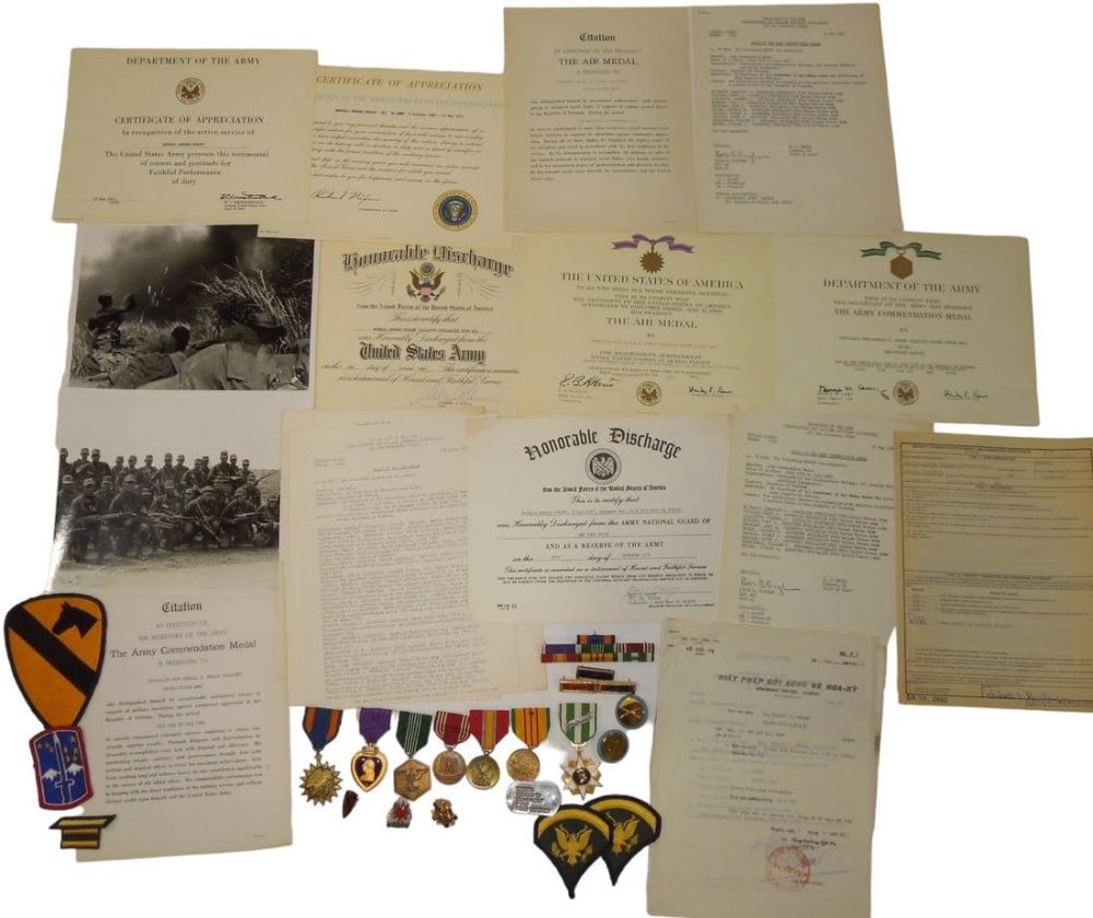 Lot 276: Vietnam War Army 1st Cavalry Division Soldier Purple Heart Air Medal & Document Archive