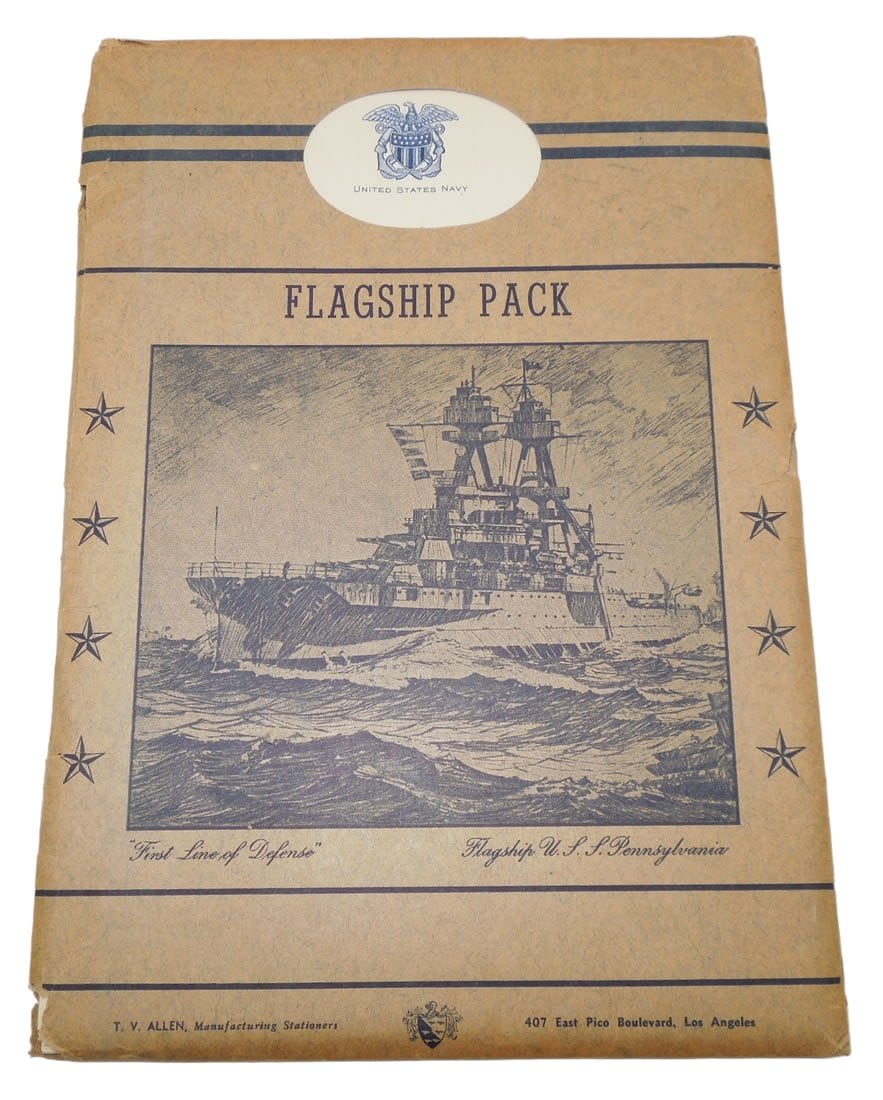 Lot 291: WWII 1943 USN Navy Flagship Pack USS Pennsylvania Writing Pad & Stationary