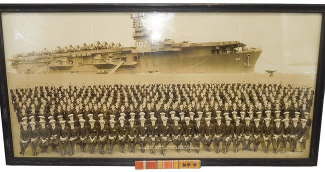 Lot 299: Post WWII 1946 USN Navy USS Gilbert Islands Ship Unit Photo & Ribbon Bar