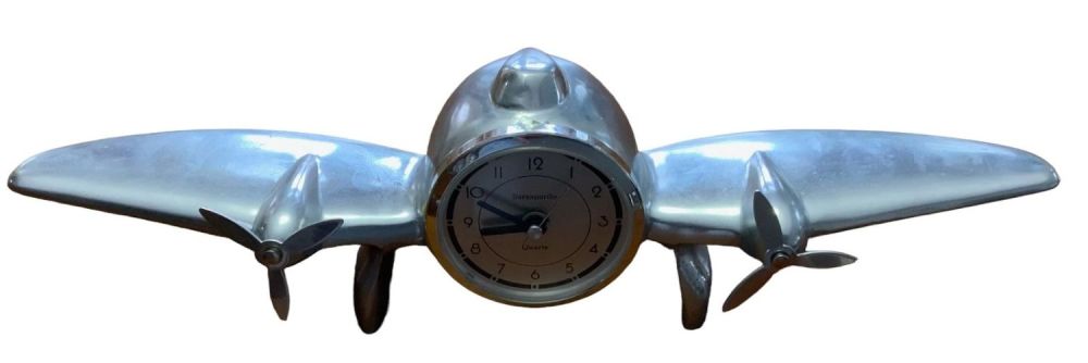 Lot 305: Art Deco Airplane Desk Display Clock Sarsaparilla Quartz
