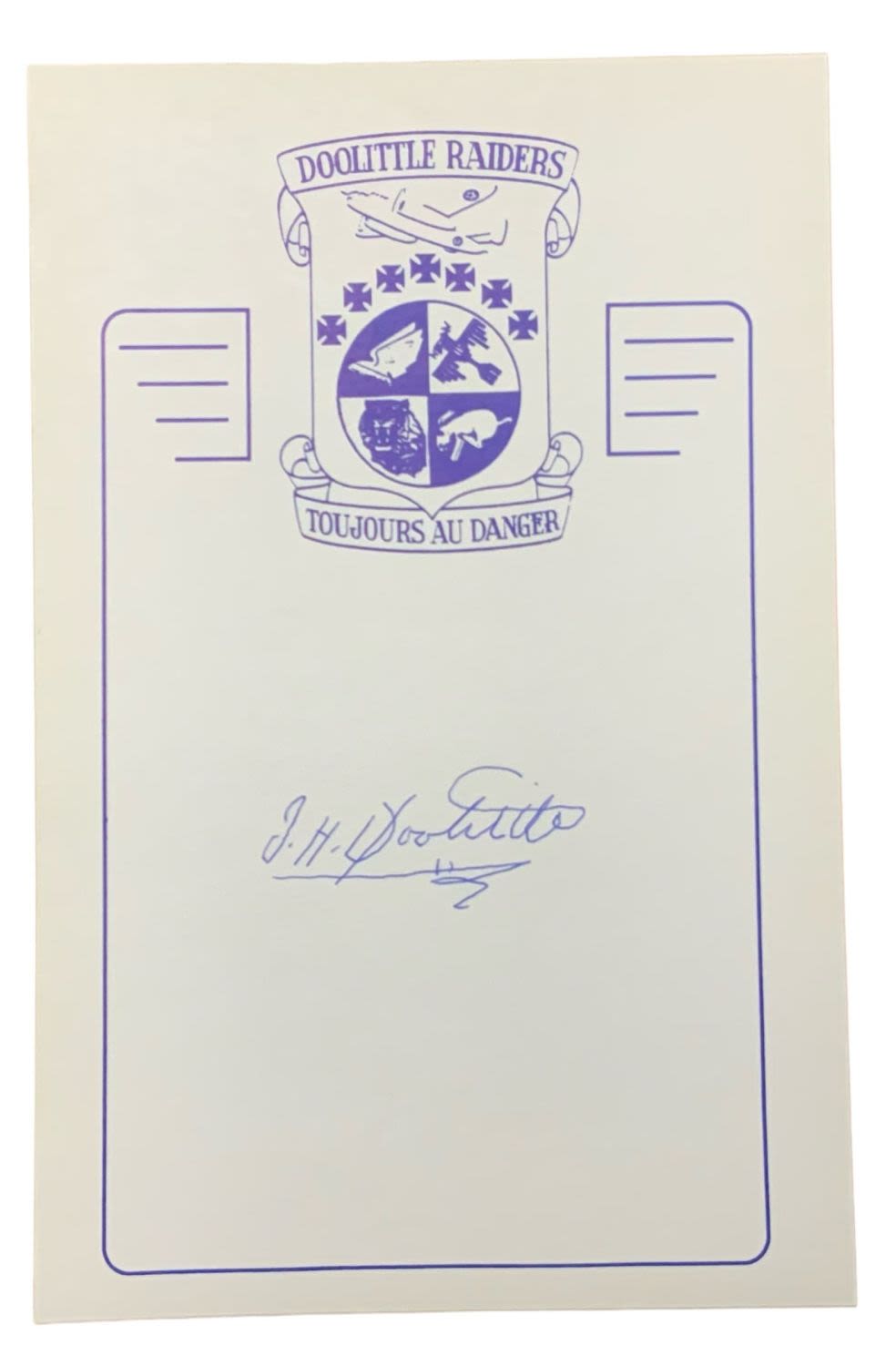 Lot 312: WWII Medal of Honor MOH Pilot & General Jimmie Doolittle Signed Book Plate Doolittle Raider
