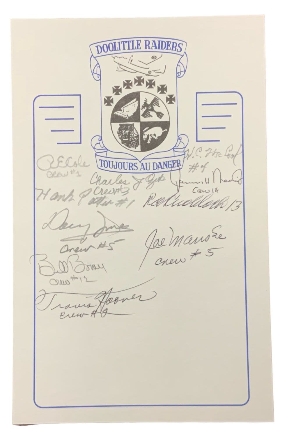 Lot 313: WWII Doolittle Raiders (10) Signed Signatures Book Plate