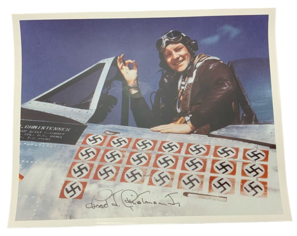 Lot 314: WWII Army Air Force Pilot Ace Fred Christensen Signed Photo 56th Fighter Group