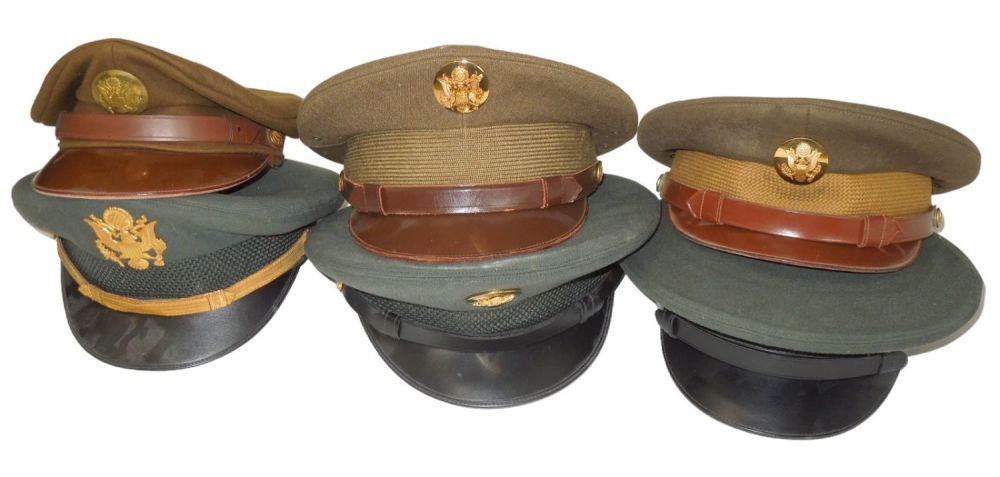 Lot 328: Lot (6) WWII - Vietnam War US Army Enlisted Visor Cap Hats