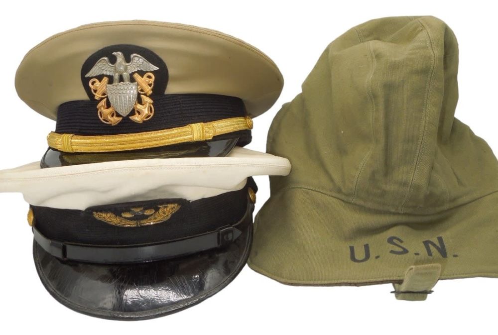 Lot 329: Lot (3) WWII - Vietnam US Navy & Merchant Marine Hats Caps