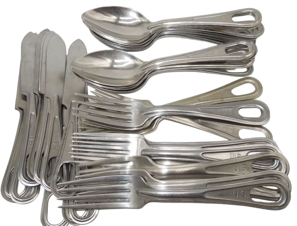 Lot 338: Huge Lot US Military Cold War Era Mess Kit Silverware Forks, Knives, Spoons