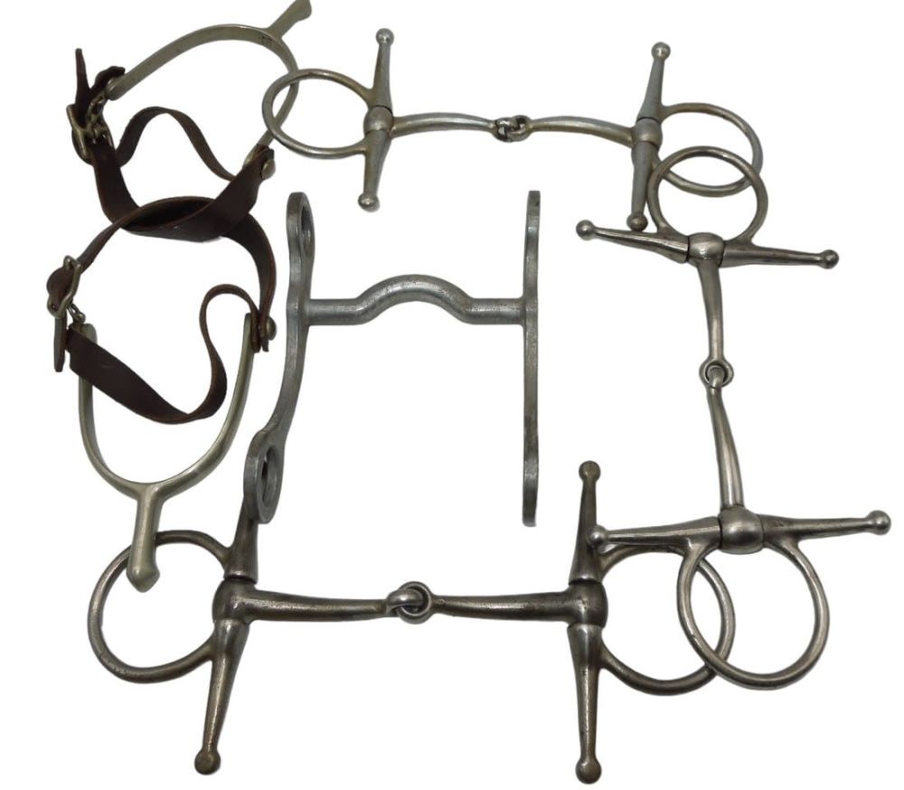 Lot 341: Lot of Pre WWII US Army Horse Cavalry Riding Metal Parts Snaffle Bits, Spurs, & Curb Bit
