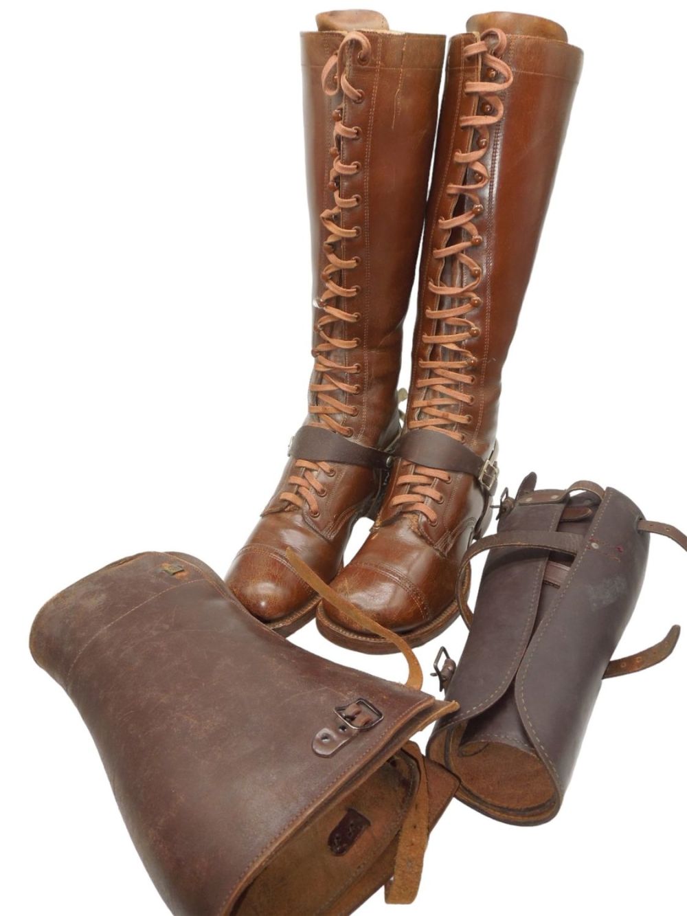 Lot 347: WWI - 1930s US Army Named Officer Cavalry Riding Boots, Spurs, & Leather Gaiters