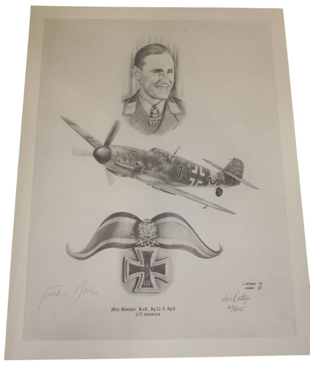 Lot 363: WWII German Ace Gunther Rall Signed Print Artist Ortega