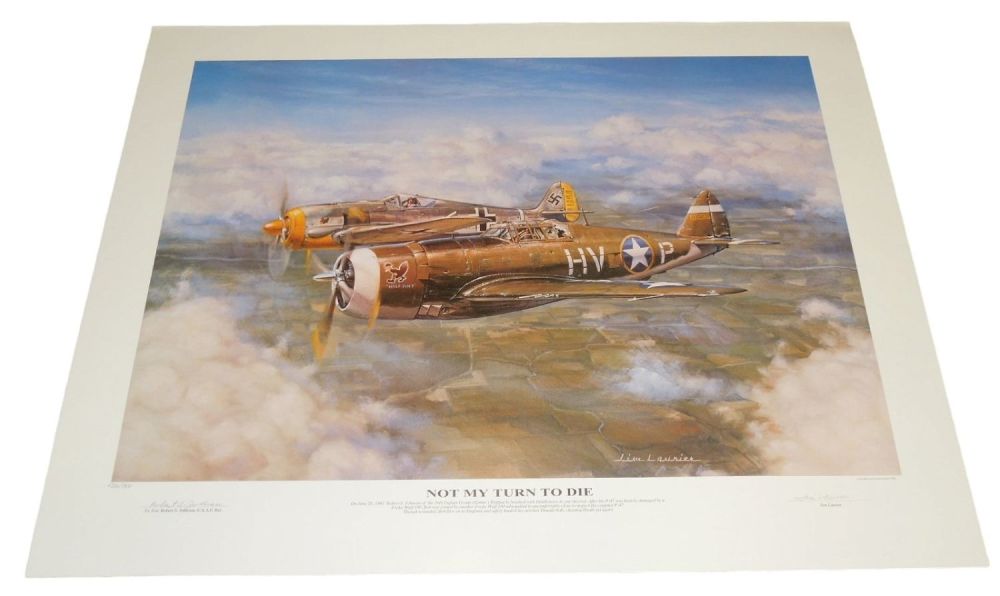 Lot 364: WWII Thunderbolt P-47C Pilot Johnson Not My Turn To Die Signed Print Artist Laurier 126/750