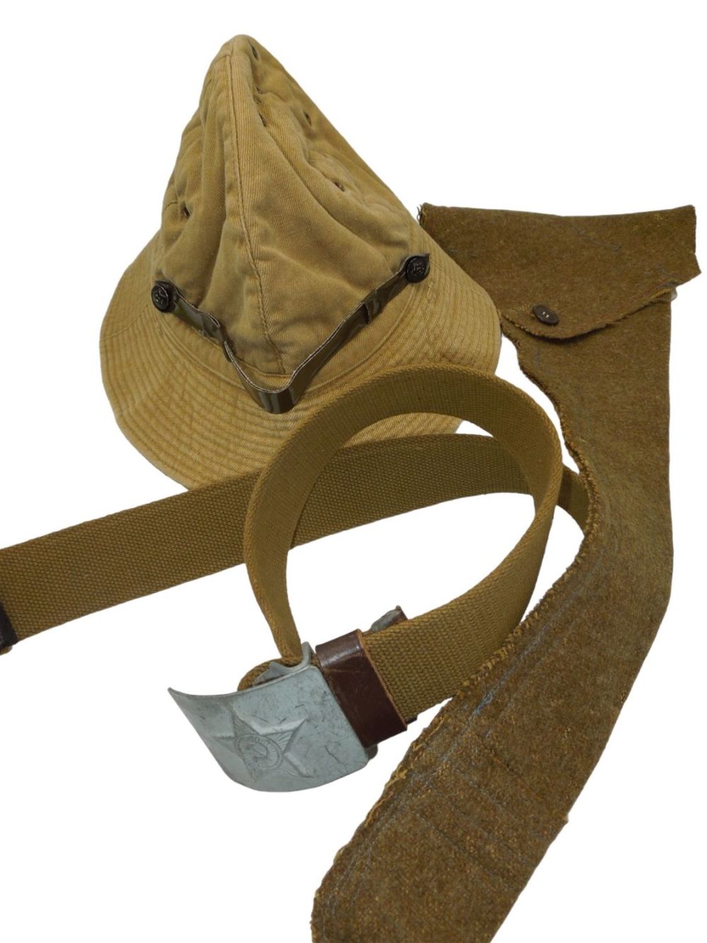 Lot 367: Russian Occupation of Afghanistan Military Sun Cap, Belt, & WWI Pistol Holster