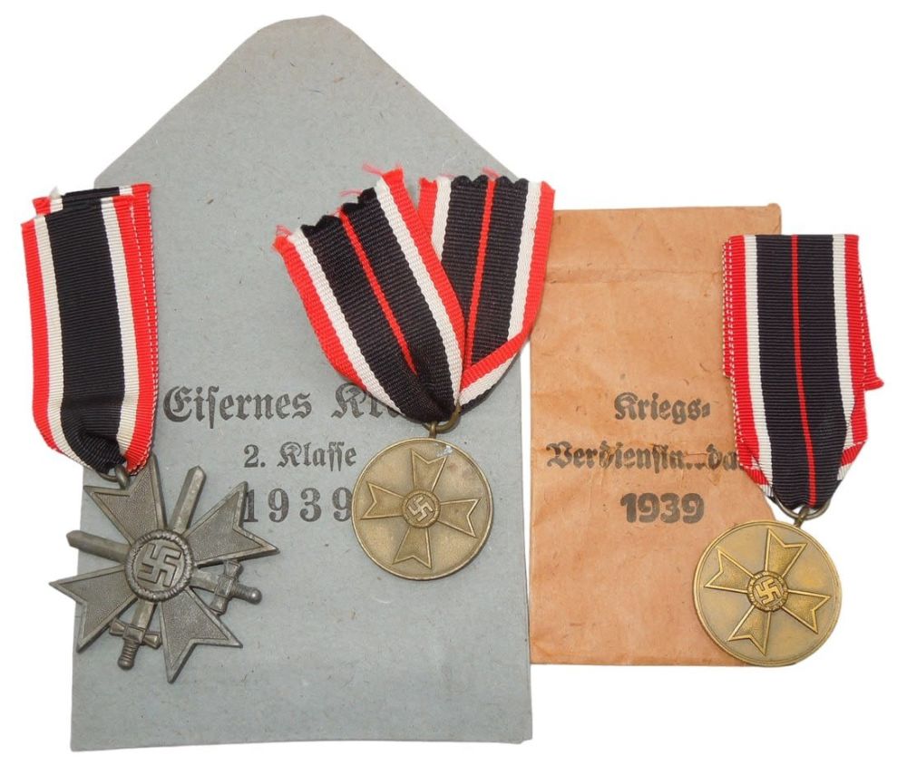 Lot 419: Lot (3) WWII German War Merit Cross Medals & Envelopes