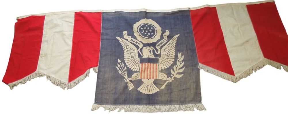 Lot 478: WWII Era US Military Patriotic Home Front Podium Banner