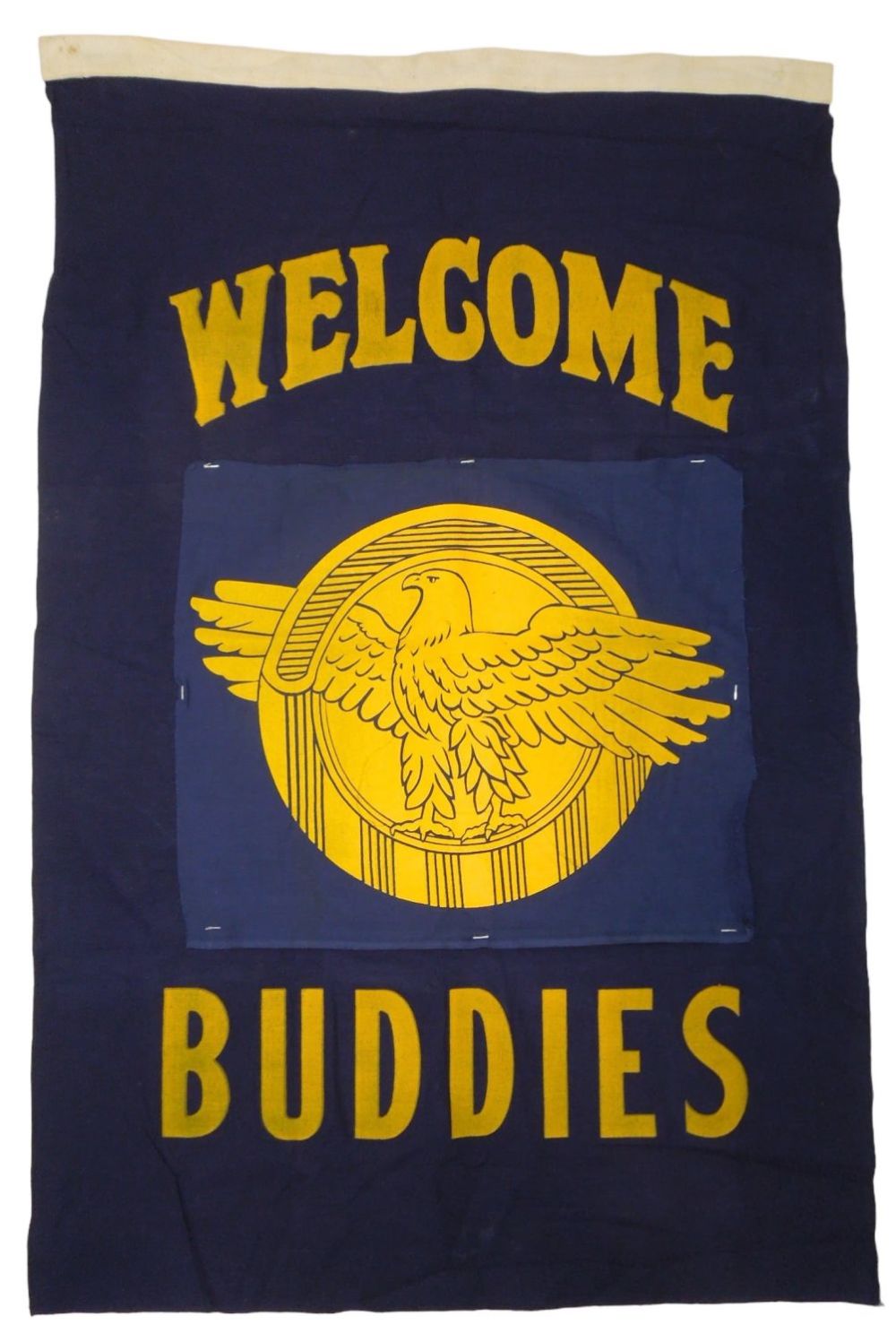 Lot 487: Large WWII Military Veterans Ruptured Duck Welcome Buddies Flag Banner