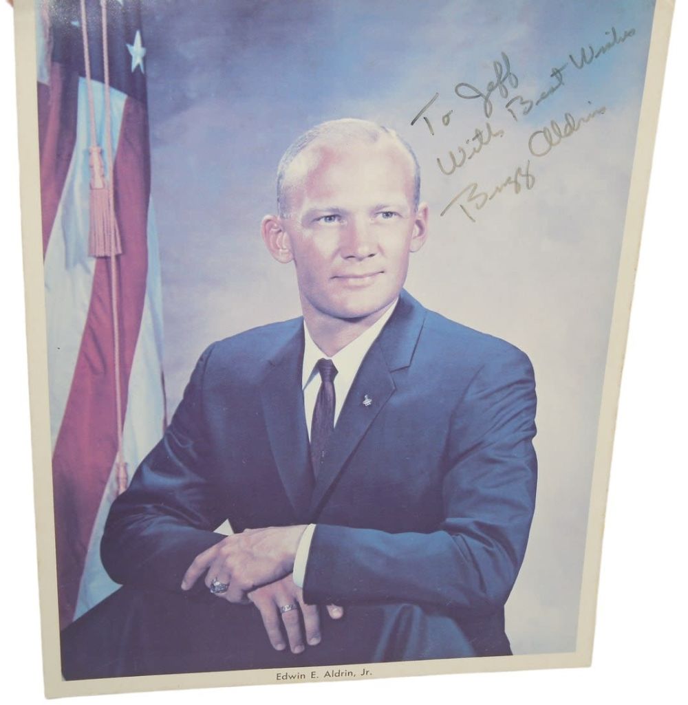 Lot 490: NASA Astronaut, General, Fighter Pilot Buzz Aldrin Hand Signed Portrait Photograph