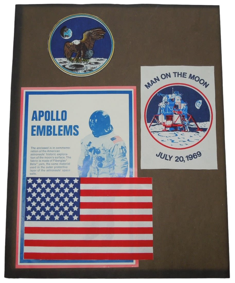 Lot 492: Vintage NASA Apollo 1969 US Flag Patches Made From Space Suit Material