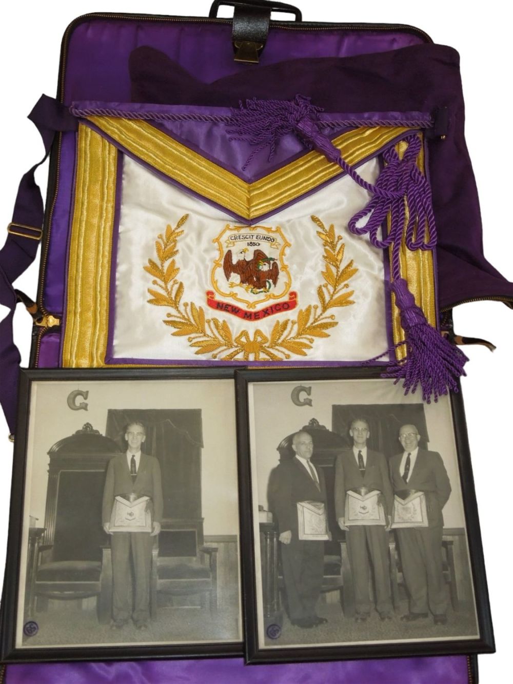 Lot 505: Vintage 1960s Named Masonic Bullion New Mexico Apron & Photos
