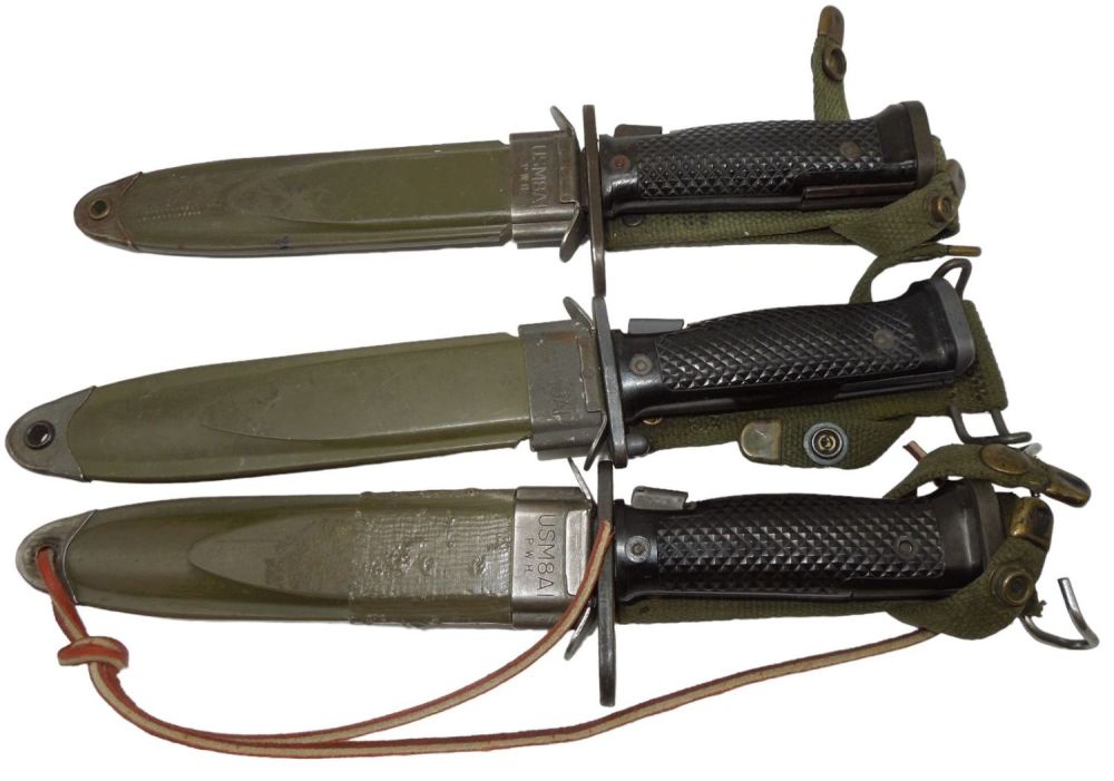 Lot 531: Lot (3) US Army Vietnam War M5 & M6 Bayonets & Scabbards MILPAR, IMPERIAL, J&D Tool