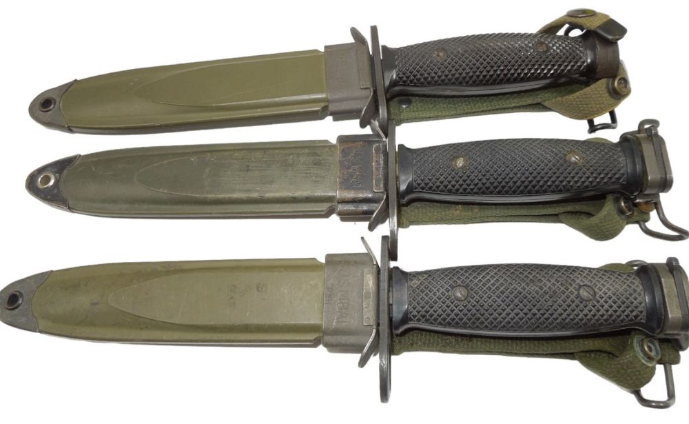 Lot 532: Lot (3) US Army Vietnam War M4 & M7 Bayonets & Scabbards BOC, BREN-DAN