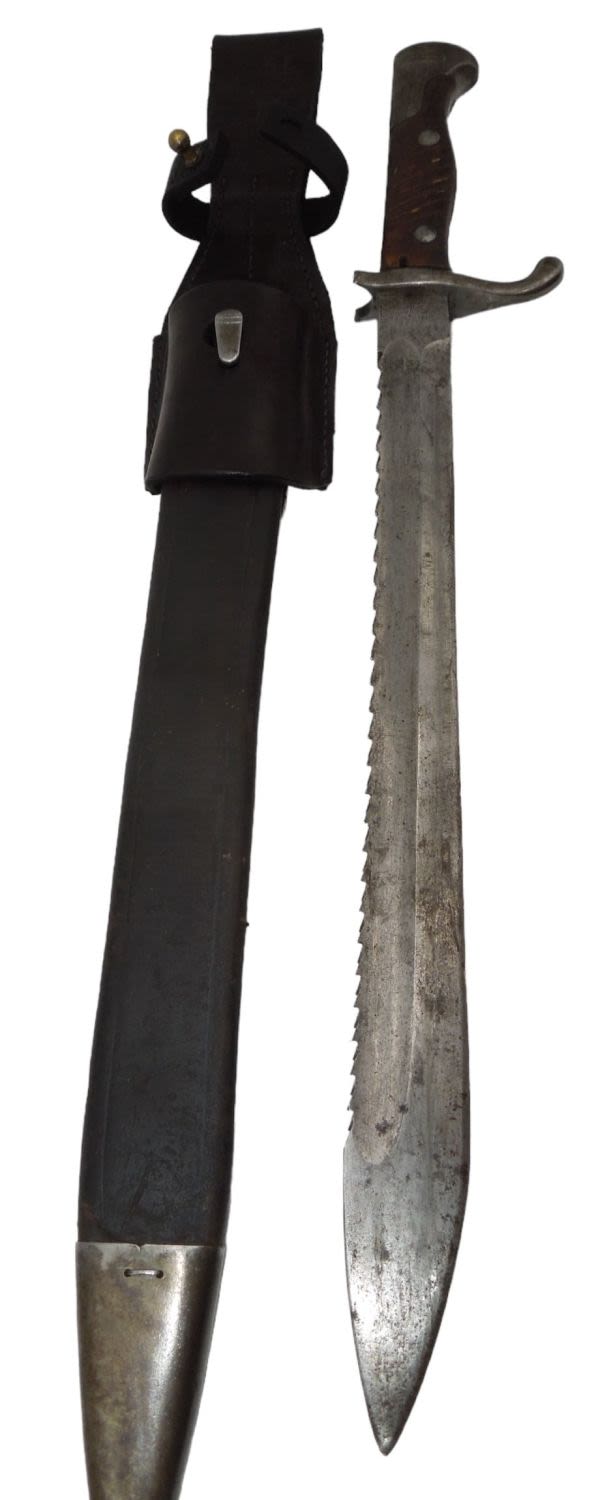 Lot 536: WWI German Military Sawback Mauser Bayonet By Weyersberg & Kirchbaum Brown Handle