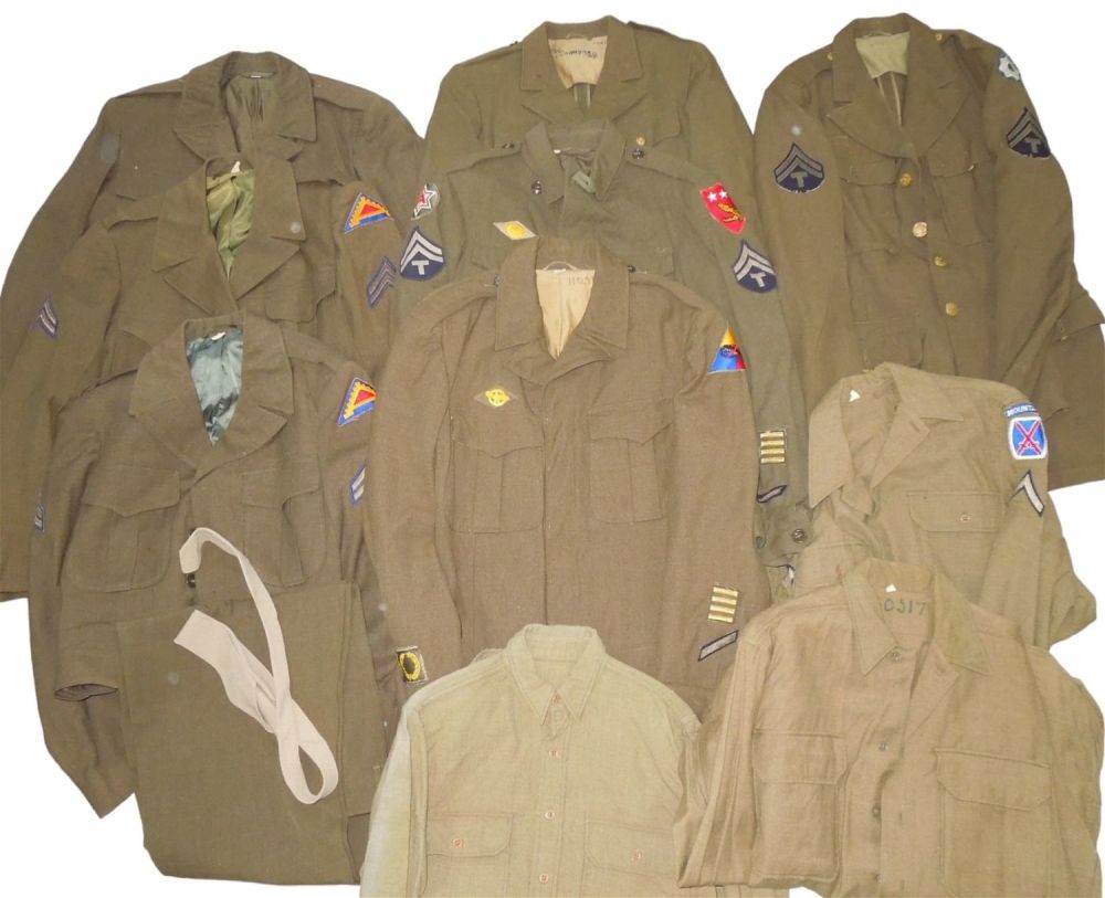 Lot 606: WWII - Korean War US Army Uniforms 10th Mountain USMC Armored Shirts Pants