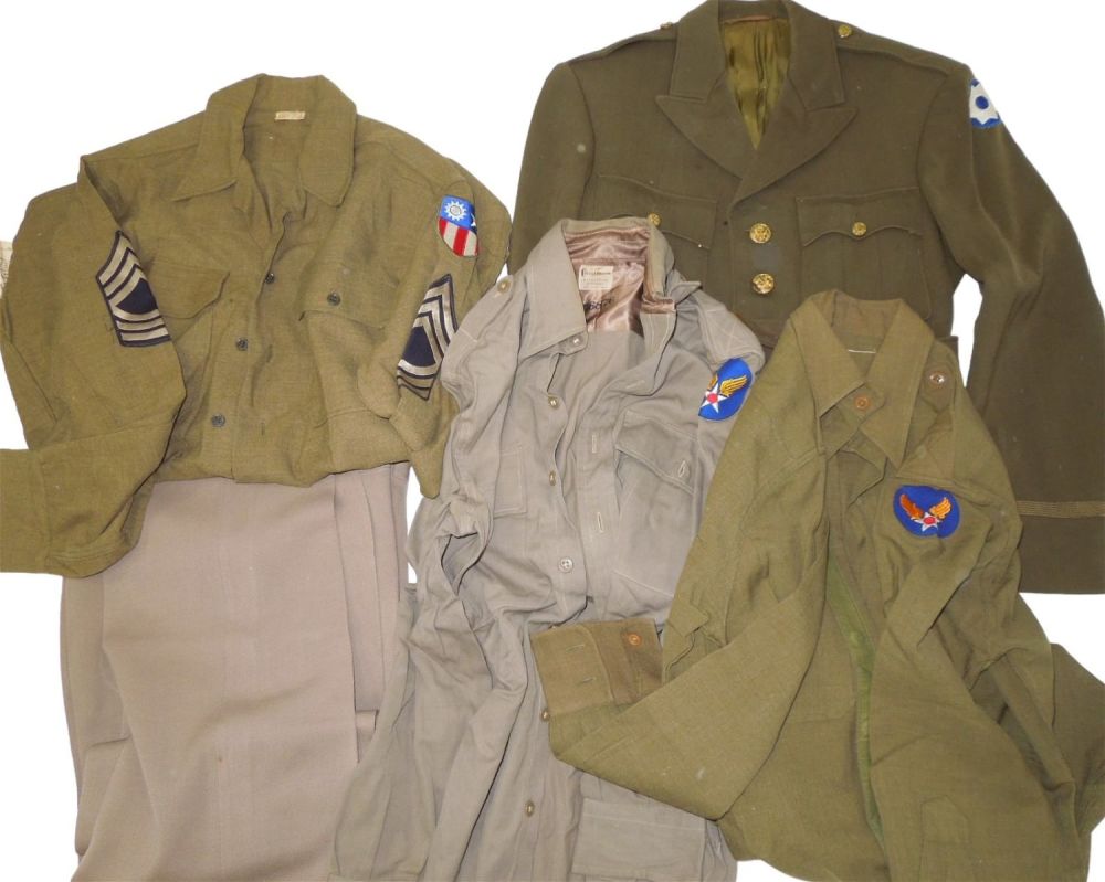 Lot 608: WWII US Army & Army Air Force Uniforms Shirts Pinks Pants CBI Service Command