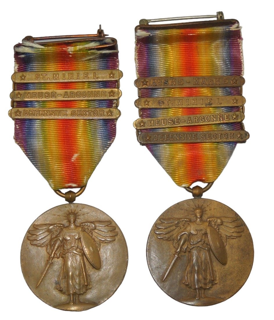 Lot 630: WWI Era US Army 3 & 4 Bar Victory Medals St. Mihiel, Meuse-Argonne, Aisne-Marne