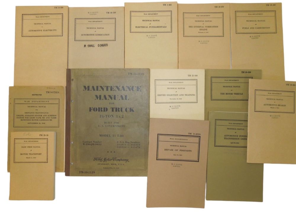 Lot 643: WWII US Army Field & Technical Manuals About Automotive Vehicles Book Lot