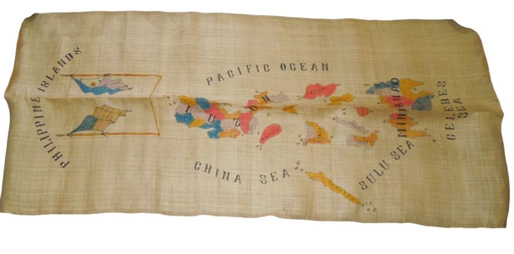 Lot 705: WWII Souvenir of the Philippine Islands Painted Burlap Fabric Banner