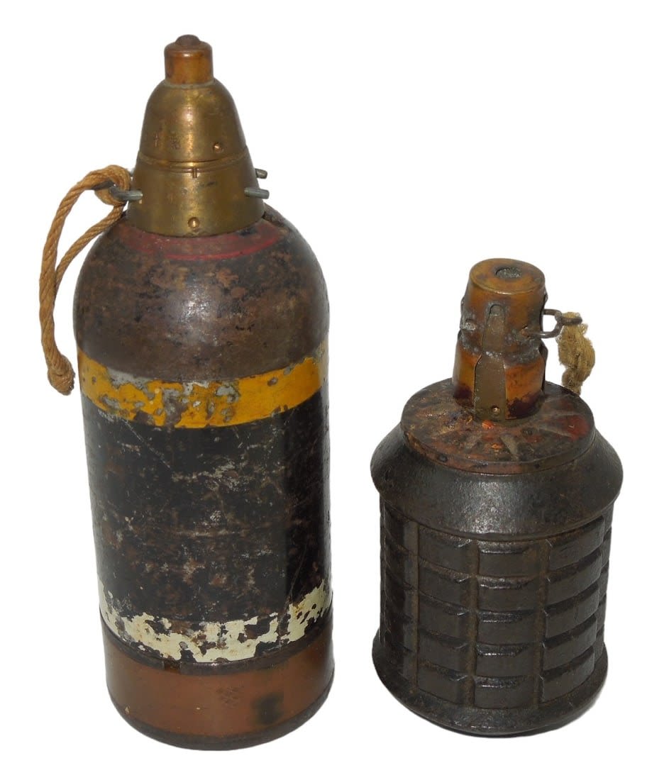 Lot 713: Lot (2) Inert WWII Japanese Type 97 Grenade & Type 89 Knee Mortar Round