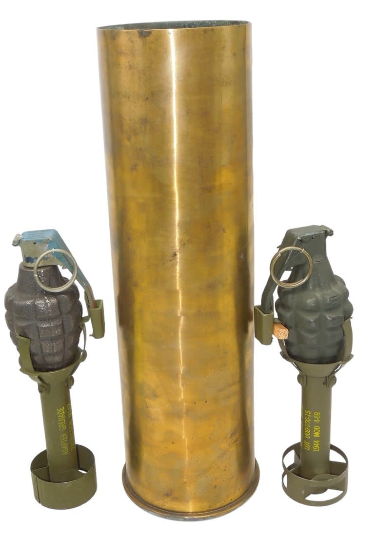 Lot 721: WWII Era Inert 105mm Artillery Shell & 1944 & 1945 Rifle Grenades