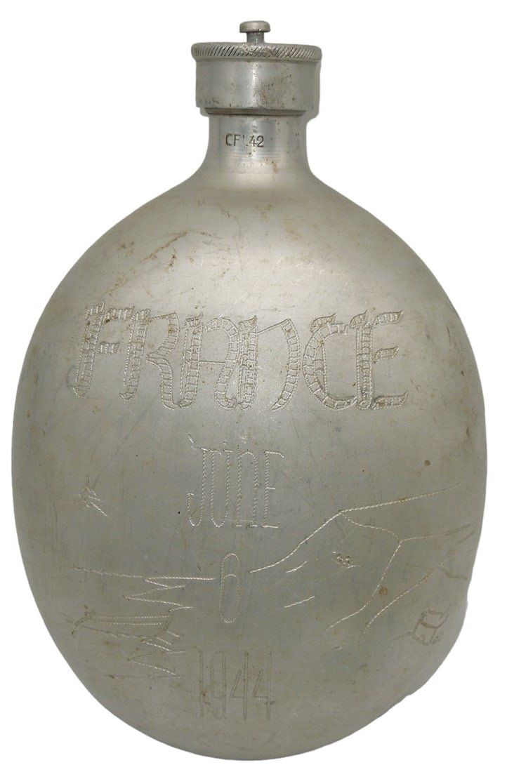 Lot 158: WWII Captured German Canteen Engraved D-Day June 6, 1944