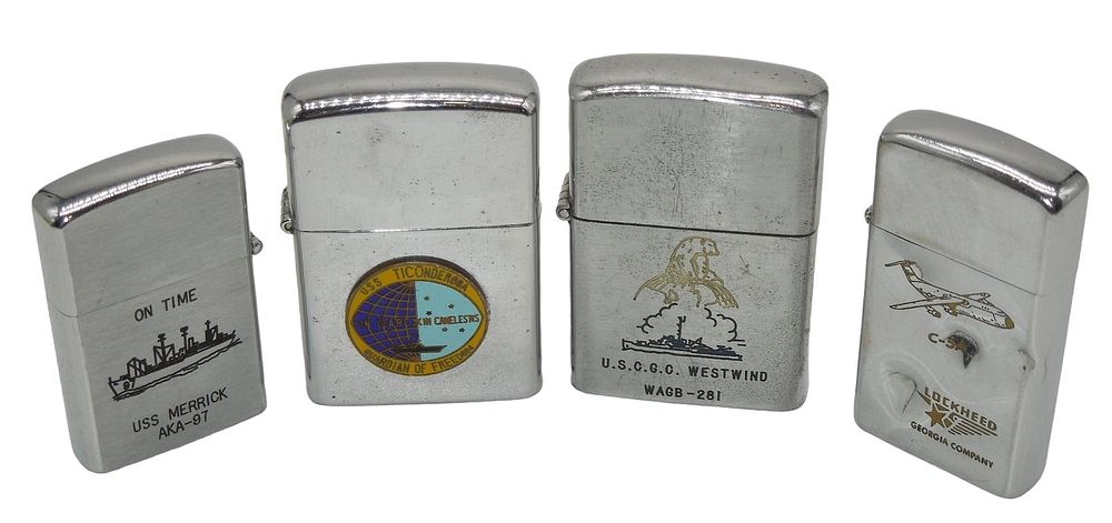 Lot 200: Vietnam War Era US Military Lighters Lot (4) USCGC Westwind USS Merrick Ticonderoga