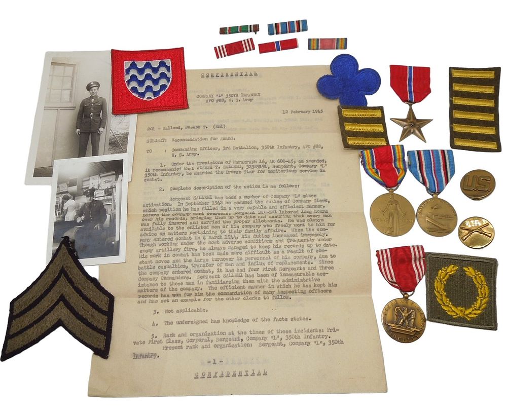Lot 203: WWII Identified US Army 88th Division Bronze Star Medal Group