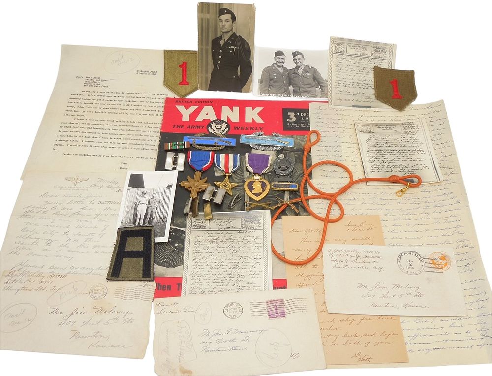 Lot 225: WWII Double Distinguished Service Cross US Army 1st Division D-Day Medal & Document Group