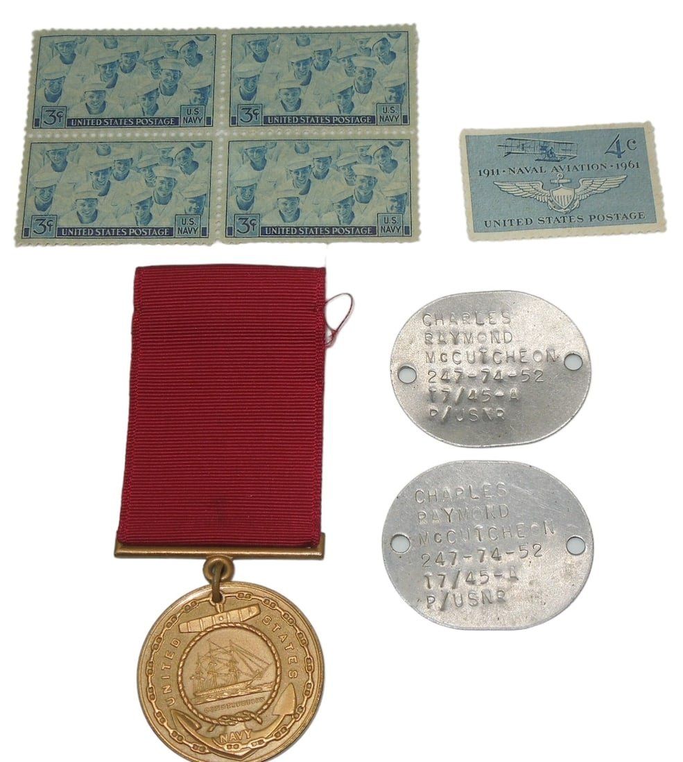 Lot 225H: WWII US Navy LST-774 Battle of Okinawa Medal & Dog Tags