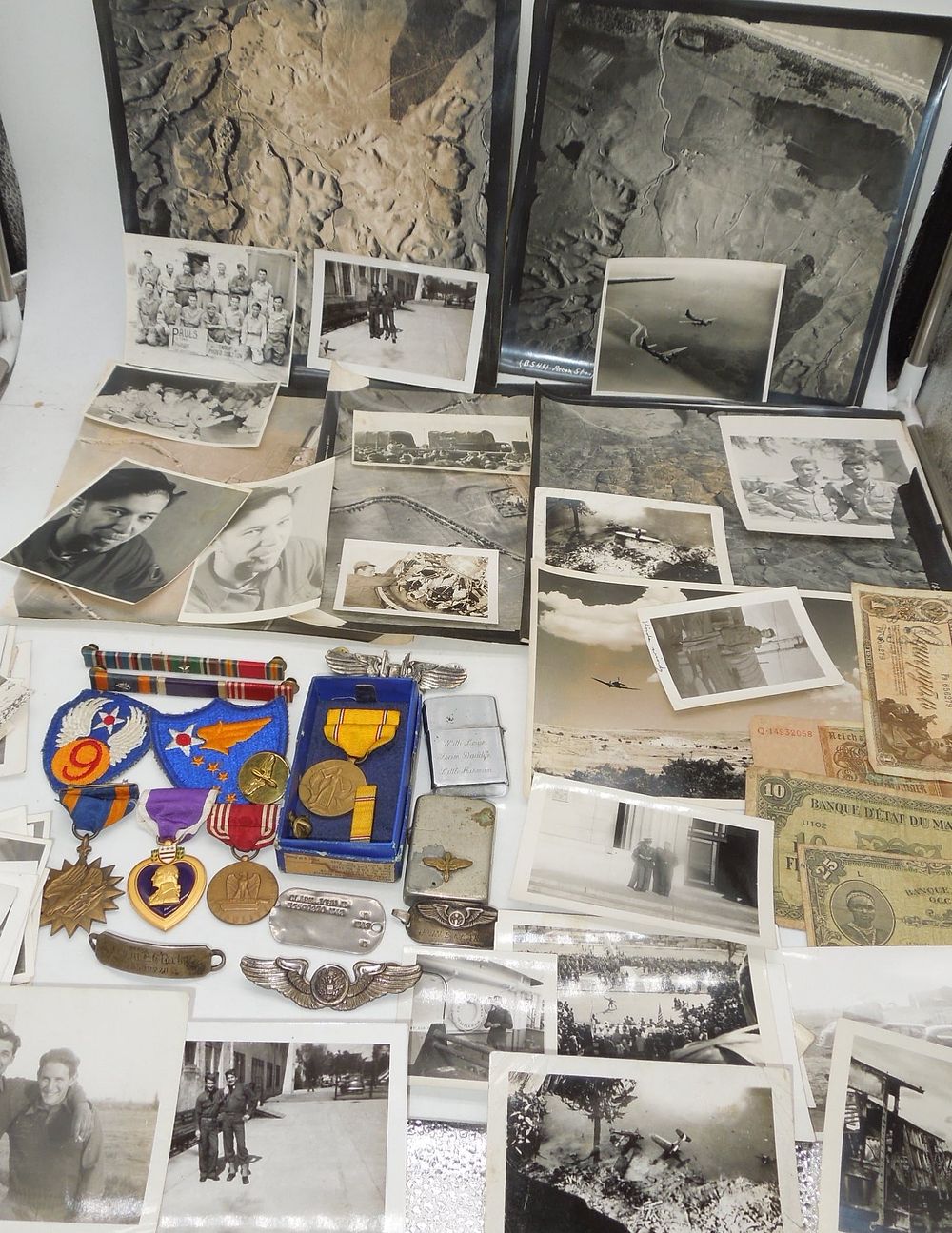Lot 225N: WWII US 9th Air Force 451st BS Dog Tag Photo Medals group