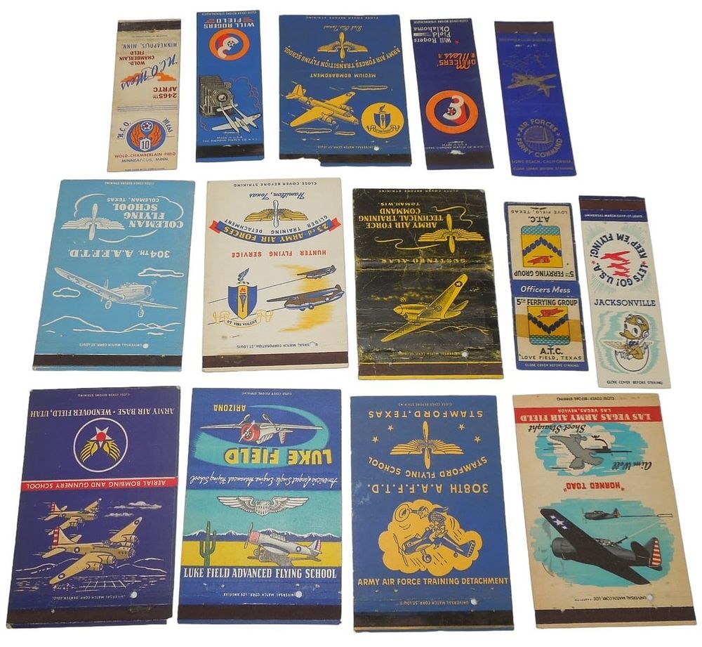 Lot 259: WWII Era Army Air Force & Corps Matchbook Covers Lot (14)