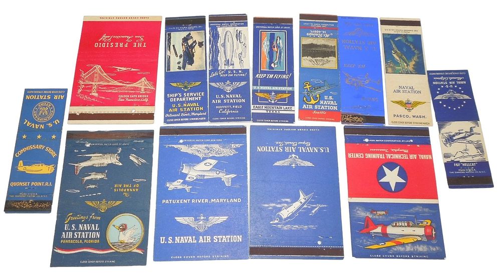 Lot 261: WWII Era USN Navy Naval Air Station NAS Matchbook Covers Lot (13)
