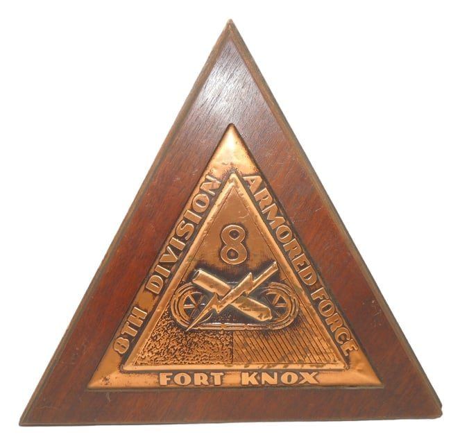 Lot 283: WWII Era Army 8th Division Armored Force Fort Knox Copper Wall Sign