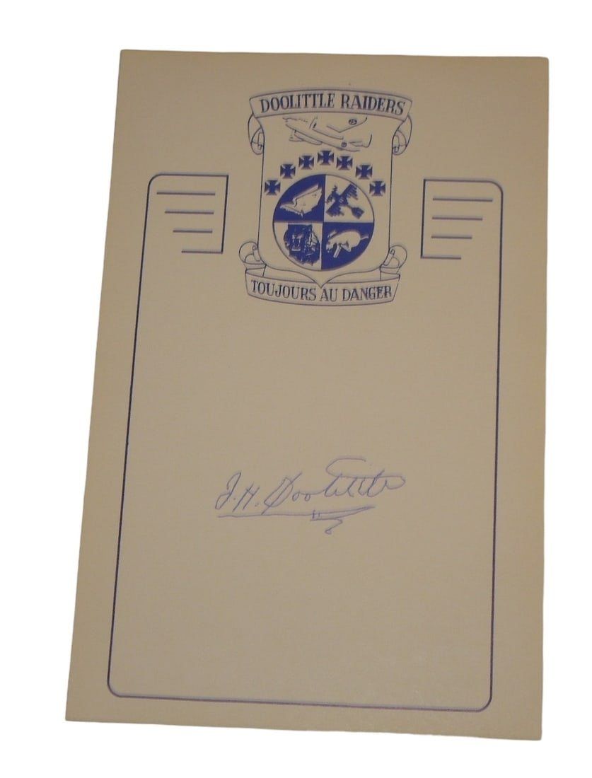 Lot 294: WWII Medal of Honor MOH Pilot & General Jimmie Doolittle Signed Book Plate Doolittle Raider
