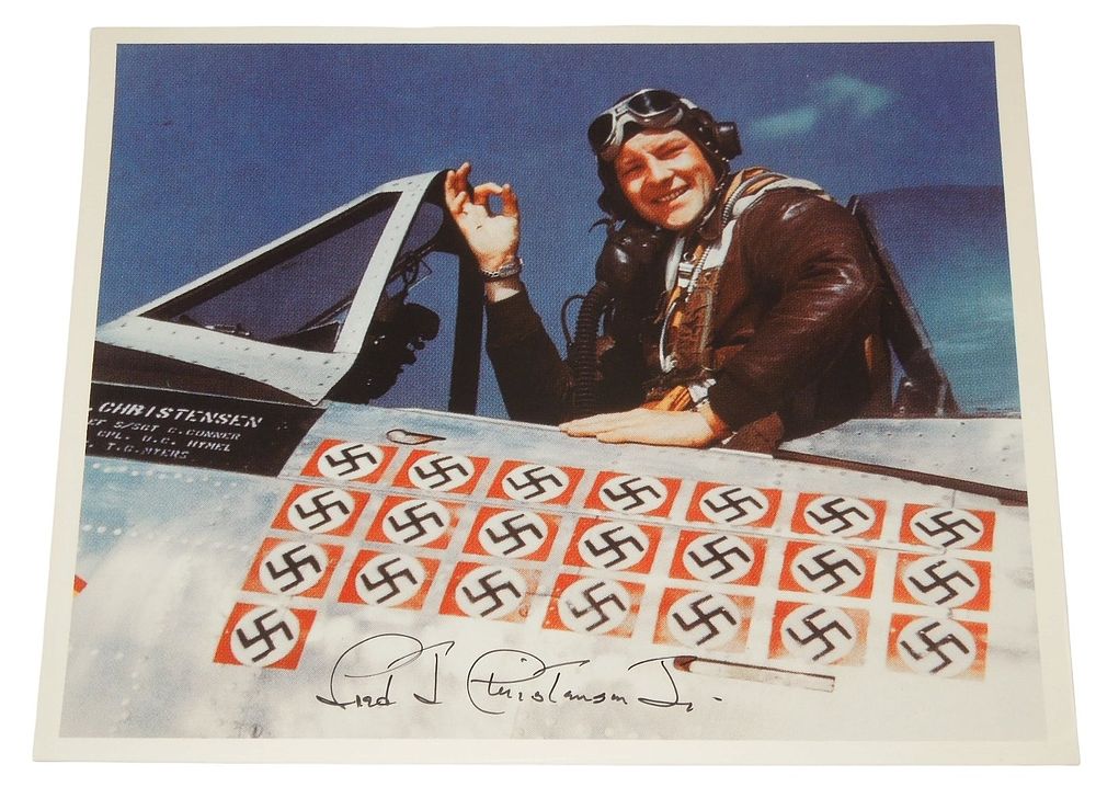 Lot 296: WWII Army Air Force Pilot Ace Fred Christensen Signed Photo 56th Fighter Group