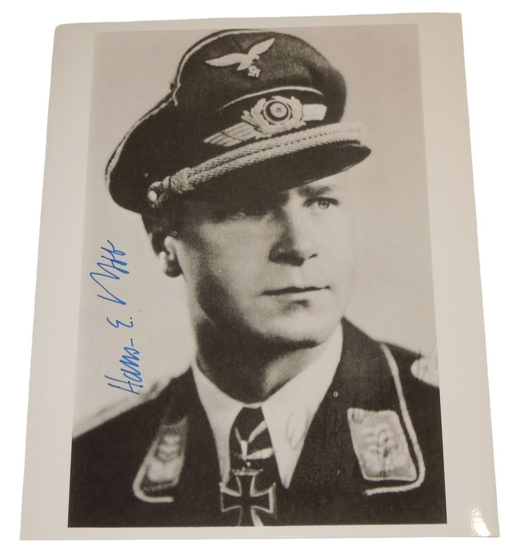 Lot 333: WWII German Luftwaffe Fighter Ace Hans Ekkehard Bob Knights Cross Signed Photo