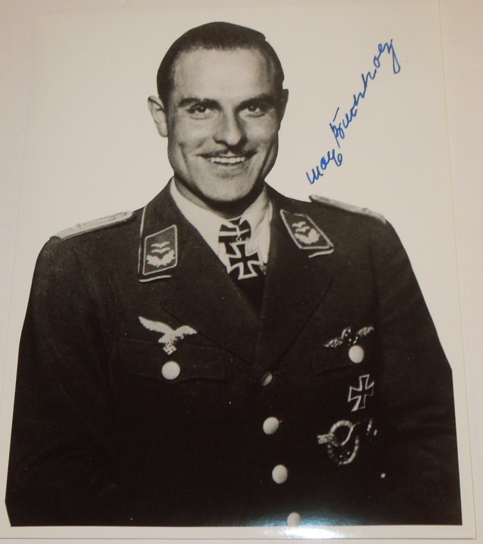 Lot 334: WWII German Luftwaffe Fighter Ace Max Bucholz Knights Cross Signed Photo