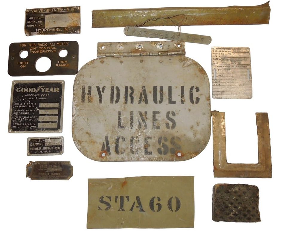 Lot 353: USN Navy 1951 Goodyear K-Class ZP2K Blimp Data Tag Plates & Parts Group