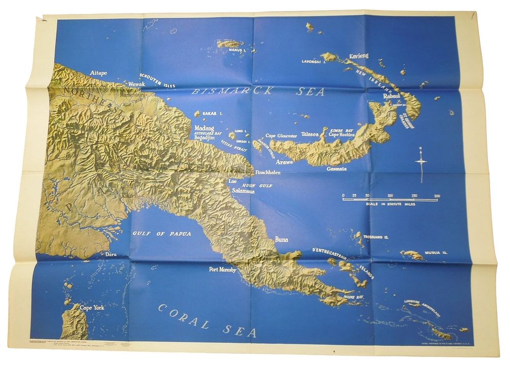 Lot 369: WWII 1944 US News Map Featuring The Bismarck Sea