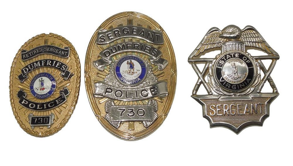 Lot 396: Lot (3) Vintage Dumfries, Virginia Police Sergeant Badges
