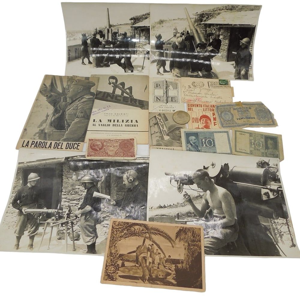 Lot 446: WWII Italy Fascist ID Cards Photos Currency Mussolini
